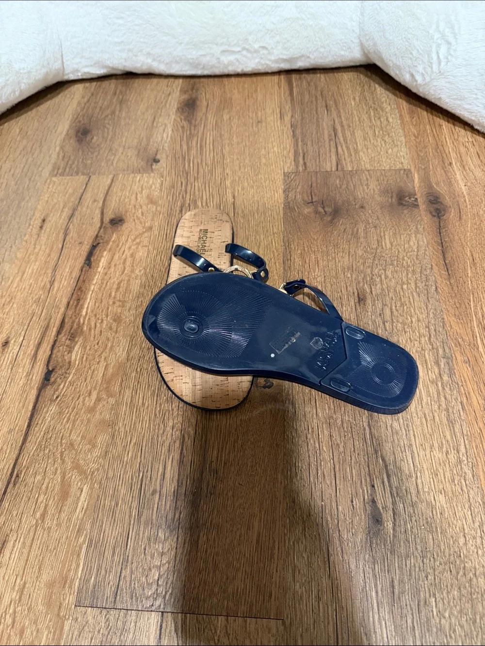 Michael Kors Navy Patent Logo Cork-Style Thong Sandals